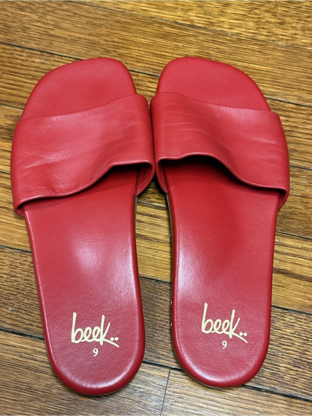 beek Red Leather Slide Sandals for Women